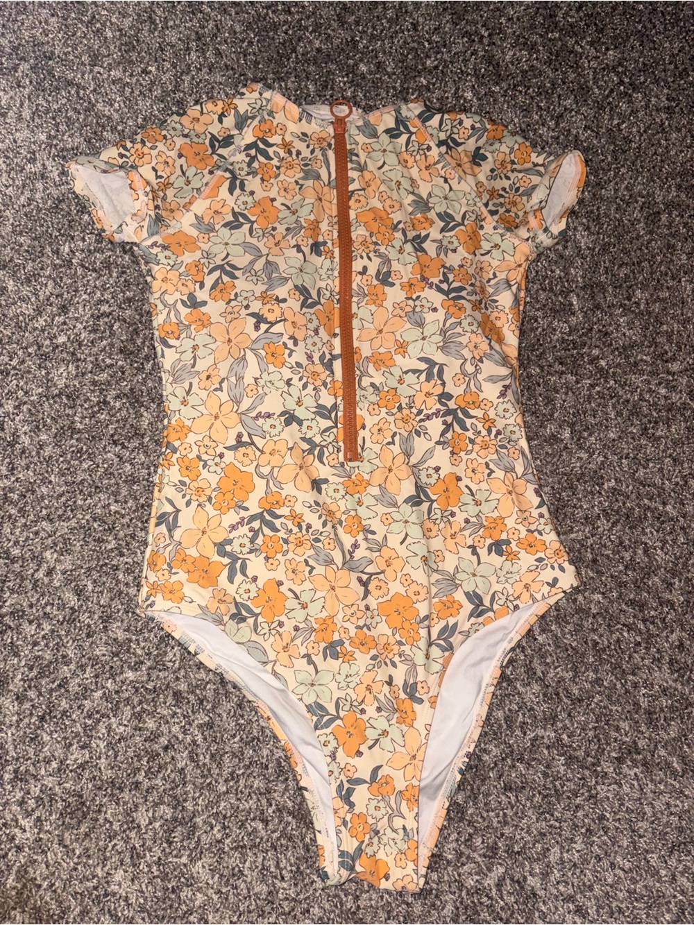 Floral Zipper-Back Girls One-Piece Swimsuit - Orange Floral